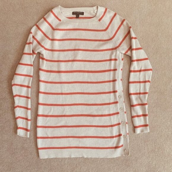Banana Republic Sweaters - Banana Republic Tunic Sweater Small Striped Cream Coral Cotton Blend